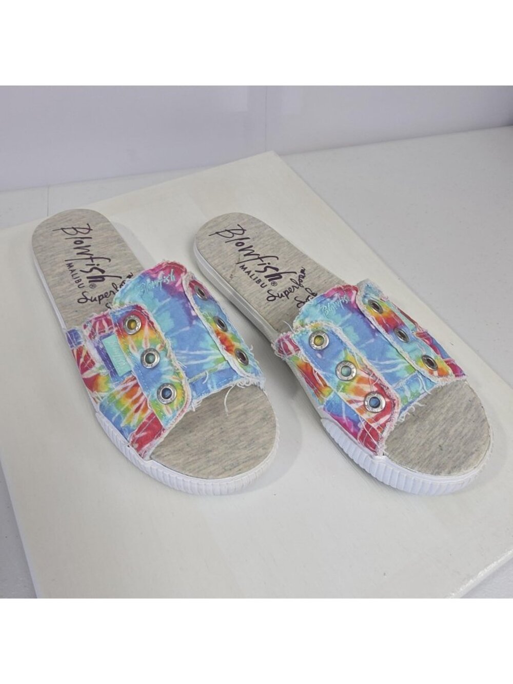 Blowfish Malibu Sandals Womens Size 10 Multicolor Tie Dye Slide Superfoam Sock